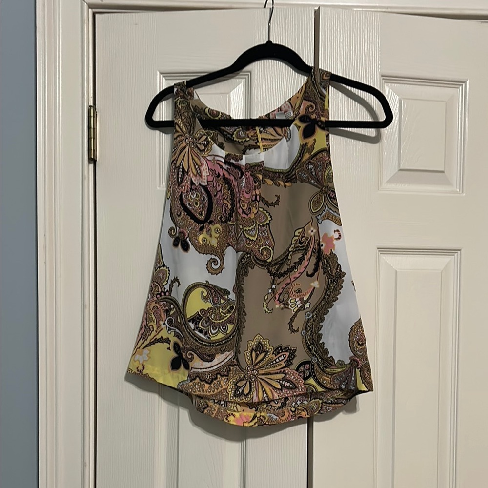 Dana Buchman Asymmetrical Brown and Yellow Tank Top
